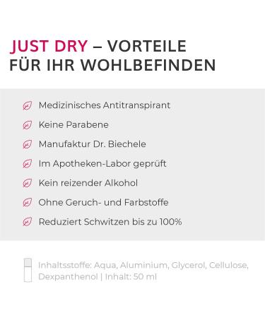 Dr. Biechele Just Dry Antiperspirant - Long-Lasting Medical Sweat Protection - 50ml - Perfume & Alcohol-Free - Buy Online on GoSupps.com