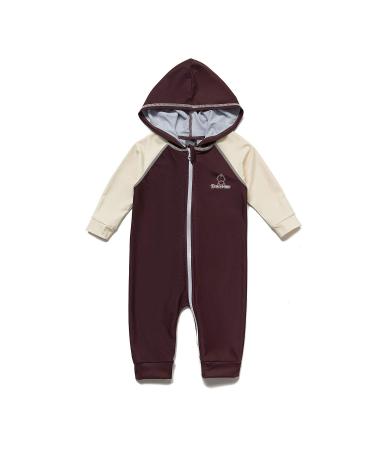 BONVERANO Baby Boys Swimsuit Toddler Bathing Suit Zip-up Full-Zip Hoodie One Piece Swimwear with UPF 50+ Sun Protection 18-24 Months Brown