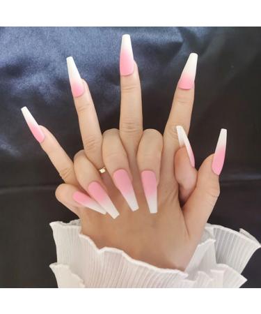 Dajidafu 1 Set Press on Nails Coffin Gradient Pink Extension Frosted Matte Wraps Ballerina Salon DIY Gifts Manicure Kit Type 1 - Buy Online on GoSupps.com
