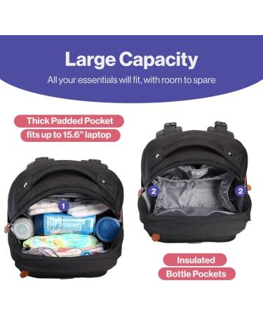 BabbleRoo Large Diaper Backpack with Changing Mat Pacifier Bag & Stroller Straps - Black | International Shipping - Buy Online on GoSupps.com