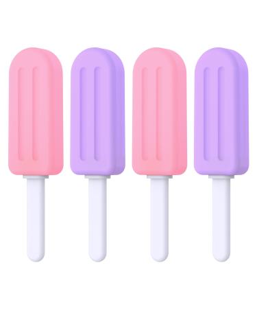Chewies for Invisalign Aligner, 4 PCS Popsicle Silicone Chewies with Grip Handles, for Invisible or Metal Braces Aligner Munchies, 2 Grape Flavor and 2 Peach Flavor 2 Purple + 2 Pink