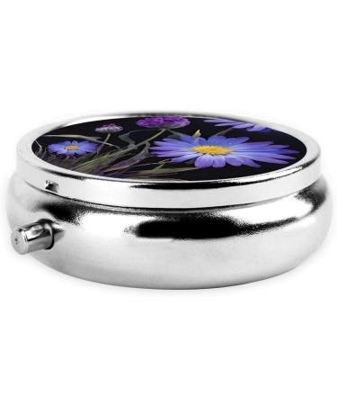Purple Flowers Mini Round Pill Box | 3 Compartment Travel Pill Organizer | Portable Medicine Case for Home & Office - Buy Online on GoSupps.com