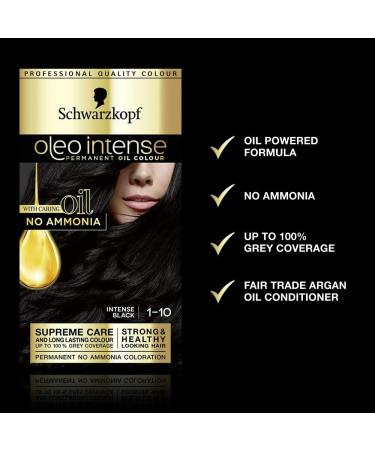 Schwarzkopf Oleo Intense Permanent Black Hair Dye - Ammonia-Free, Oil-Enriched Formula for Up to 100% Grey Coverage - Intense Black Shade 1-10 - 1 Count Pack - Buy Online on GoSupps.com