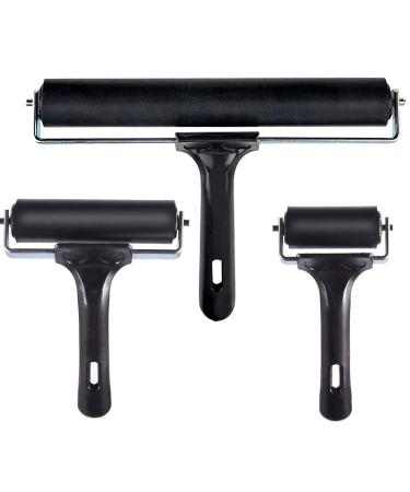 3 Pack Printmaking Brayers - Premium Brayer Rollers for Crafting Hard Rubber Roller Brayers Vinyl Roller Ink Paint Brush for Wallpapers Stamping Gluing Application (2.4 4 7.9 ) (Black)