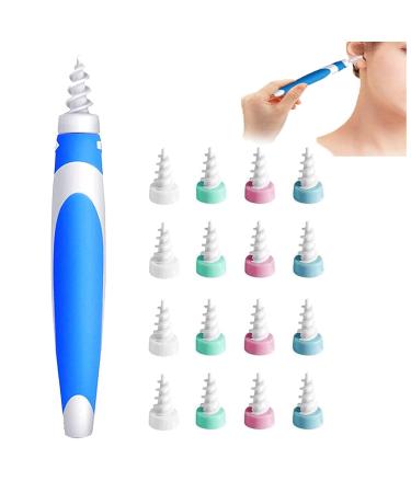 Q Grips Ear Wax Remover Soft Spiral Qgrips Earwax Removal Tool with 16 Replacement Heads Reusable Q Twist Silicone Ear Cleaner Magic Ear Cleaner Suitable Swab for Adult Children