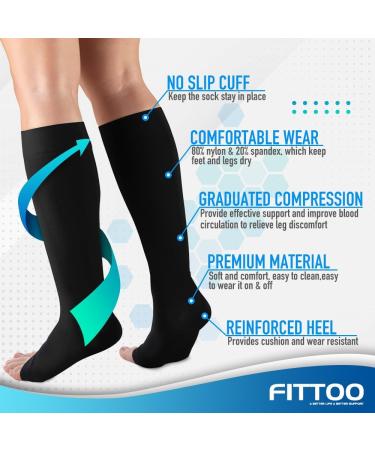 FITTOO Plus Size Compression Socks 20-30mmHg for Men & Women - Relief for Shin Splints Varicose Veins & Calf Pain - Open Toe & Graphite - 3X-Large - Buy Online on GoSupps.com