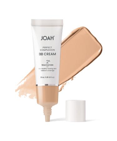 JOAH Perfect Complexion BB Cream with Hyaluronic Acid and Niaciminade Korean Makeup with Medium Buildable Coverage Evens Skin Tone Lightweight Semi Matte Finish Tan with Neutral Undertones (Light with Cool Undertones)