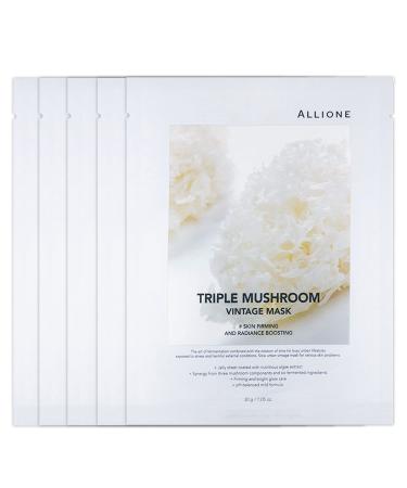 Triple Mushroom Vintage Mask Vitalize Skin & Boost Firmness Set Of 5 pcs | Luxury Seaweed Jelly Sheet for Nourishing and Cooling Premium Amino Serum Anti-Wrinkle Recipe