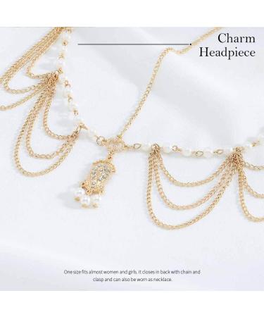 Zoestar Bridal Pearl Head Chain Gold Crystal Pendant Headpiece Boho Festival Headband Wedding Hair Jewelry for Women and Girls - Buy Online on GoSupps.com