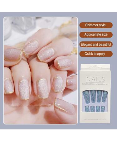 AUklOPVZZ 1 Set French Tip Press on Nails Solid Color Extension Shimmer Fingernails Decals Full Cover Salon Gifts Manicure Kit H33deep blue jelly glue - Buy Online on GoSupps.com