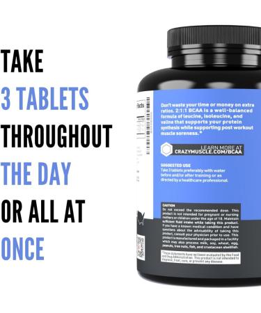 Crazy Muscle 3000mg BCAA Pills (2 Month Supply) with The Optimum 2:1:1 Ratio of Branched Chain Amino Acids for Recovery and Growth 1000mg BCAAs per Pill (More Than BCAA Capsules) 240 Tablets - Buy Online on GoSupps.com