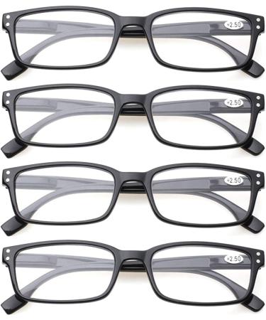 Kerecsen 4 Pack Reading Glasses for Women and Men - Rectangular Fashion Black Frame Readers with Spring Hinges - 1.5 Diopters - Buy Online on GoSupps.com