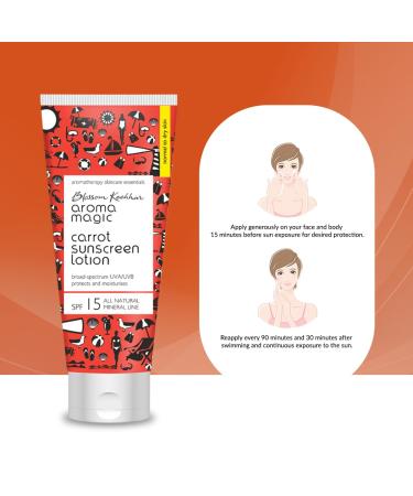 Aroma Magic Carrot Sunscreen Lotion SPF 15 - Broad Spectrum UVA/UVB Protection & Non-Greasy Moisturizer for Dry Skin (100ml - Buy Online on GoSupps.com