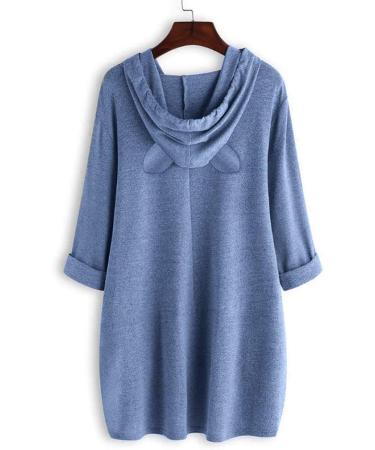 Xia&Han Women Dip Hem Tee Cat Ear Hooded Print Blouse Short Sleeves Shirt Pocket Tops Irregular Tunic X-Large Blue - Buy Online on GoSupps.com