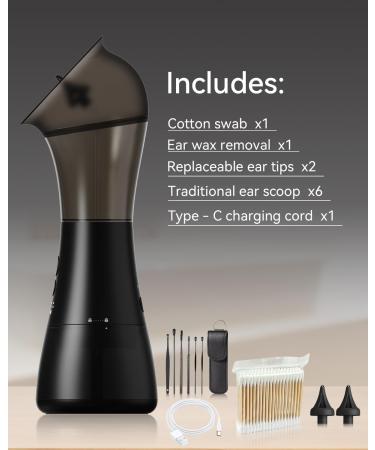 Ear Wax Removal Kit with Integrated Waste Tank, Safe Water Ear Cleaner with Temperature Sensor, 4 Pressure Modes for Varying Earwax Levels Effective Smart Electric Ear Cleaning for Family Use Black - Buy Online on GoSupps.com
