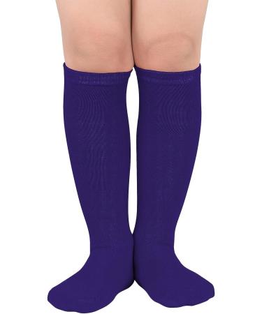 Komorebi Kids Toddler Soccer Knee High Tube Socks - Three Stripes Cotton Uniform Sports Stocking - Pure Purple - Buy Online on GoSupps.com