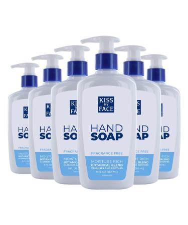 Kiss My Face Fragrance Free Liquid Hand Soap Vegan and Cruelty Free Hand Wash Soap 9 Fl Oz Bottle with Pump Dispenser Fragrance Free 6 Pack