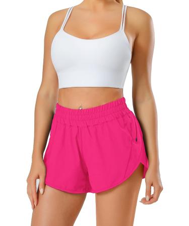 Aurefin Women's Quick Dry Athletic Shorts | Elastic Waistband, Zip Pockets | XS 2.5 | Hot Pink - Buy Online on GoSupps.com