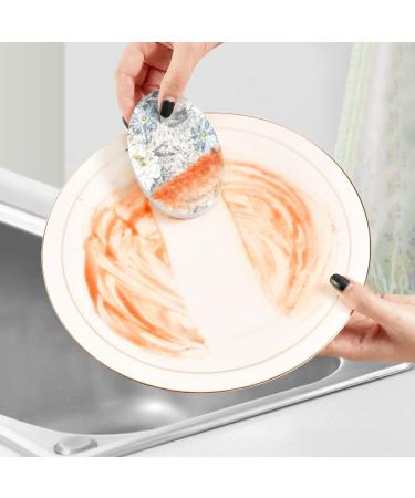 3-Pack Cleaning Kitchen Sponges Oval Vintage Ink Flower Kitchen Cellulose Dishwashing Wood Pulp Cotton - Buy Online on GoSupps.com