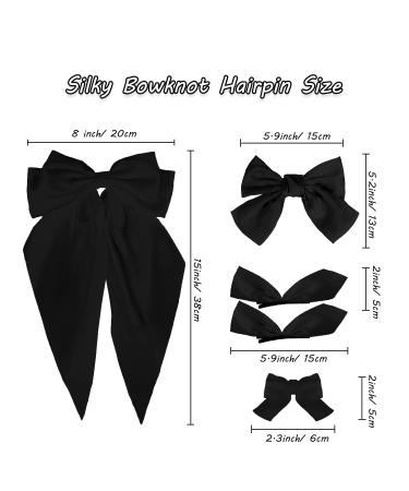 Black Hair Bow Set - 5 Oversized Satin Ribbon Hair Clips for Women and Girls | French Barrettes Hair Accessories Gift - Buy Online on GoSupps.com
