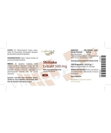 Vita World Shiitake Extract 500mg 100 Vegetable Capsules Rich in Polysaccharide with Certificate of Analysis Made in Germany - Buy Online on GoSupps.com
