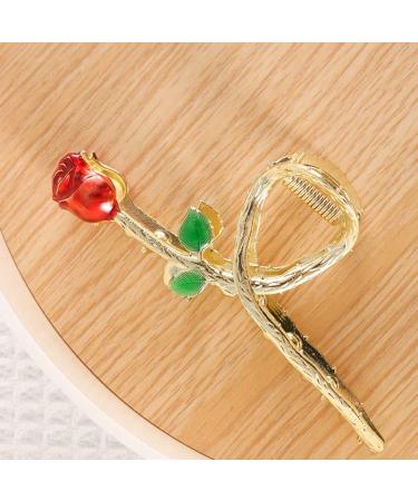 Red Rose Flower Hair Claw Clip - Non-Slip Large Metal Barrette for Thick Hair - Women's/Girls' Fashion Accessory - Buy Online on GoSupps.com