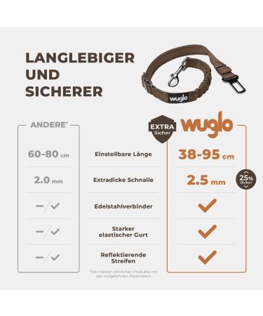 Wuglo 38-95cm Dog Car Safety Belt | Durable Elastic Dog Straps | Universal Buckling Clip for Safe Travel - Brown - Buy Online on GoSupps.com