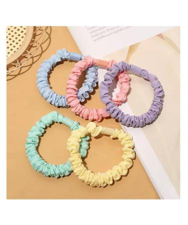 SHTGOI 5 Pieces Women's Hair Scrunchies Satin Silk Scrunchies Colourful Hair Bands Elastic Bands Ponytail Holder Thin Cable Scrunchie Hair Accessories Set for Girls Women Ponytail Mixed Colours One Size Mixed colours