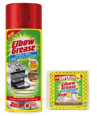 Elbow Grease Oven & Grill Heavy Duty Cleaner Spray (1X 400 ML)- Powerful Oven & Grill Deep Cleaner - with 1 Pack Elbow Grease Power Cloth Elbow Grease Oven Cleaner Spray + Power Cloth