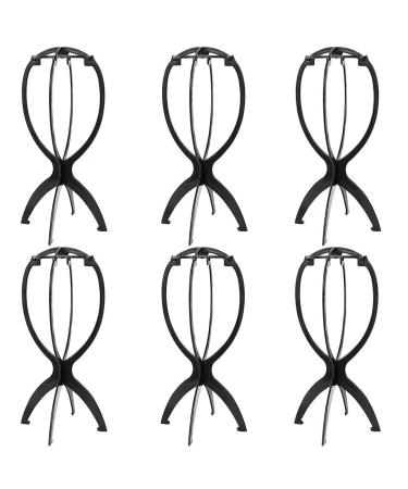 DANSEE 6 Pack Short Wig Stand Portable Wig Holder for multiple Wigs and Hats 14.2 Inches Travel Wig Stand(Black)