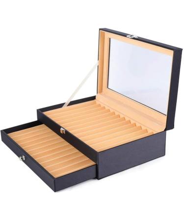 Pen Display case 3-Layer Fountain Pen Display Box 36 Slot Pen Storage Box PU Leather Glass Cover Modern Fashion Fountain Pen Collection Box Display Gifts Available in Two Options (Color : Svart)