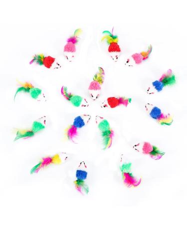 FYNIGO Cat Mouse Toys,17 Pack Cat Toy Mice Rattle Set,Interactive Cat Toy for Indoor Cats and Kittens,Assorted Color Catnip Toys with Feather Tail