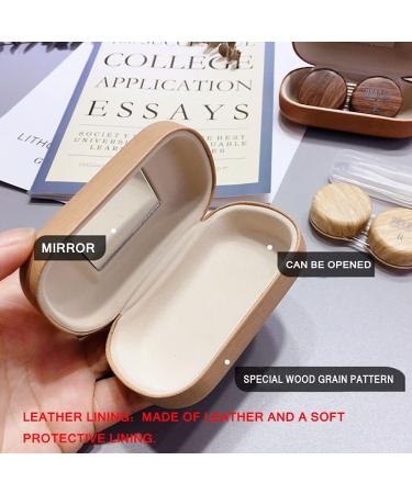 Caruncoo Wood Grain Contact Lens Case - Portable Travel Contact Box with Mirror - Elegant Brown (4-Pack) - Buy Online on GoSupps.com