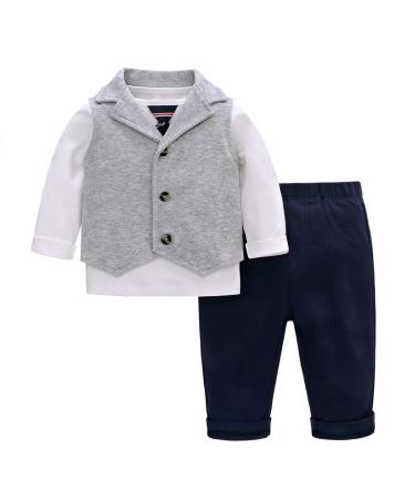 famuka Baby Boy Formal Wedding Outfit Suit Gentleman Tuxedo 3 Piece 24 Months Grey