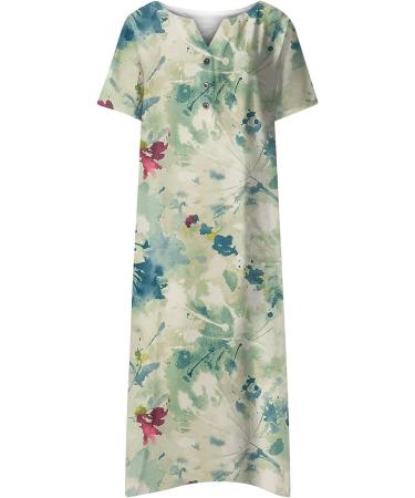 Gufesf Women's Floral Summer Casual Midi Dress | Short Sleeve Flowy Beach Party Sundress ATQZ-H-K Small - Buy Online on GoSupps.com
