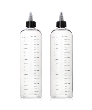 16.9oz Hair Dye Bottles, Segbeauty Measured Twist-On Top Tip Cap Hair Color Squeeze Bottle with Ratio Graduated Scale, 2pcs 500ml Refillable Empty Hair Color Applicator Bottle Dyeing Tool Transparent Clear A-Twist Cap With