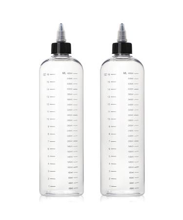 2 pieces of hair dye batches sailor-like 500 ml hair color squeezing bottle with a measuring scale with a gradual ratio refillable empty plastic and leater colored medium for the salon 2 pieces (1-pack) Transparent-Mit scale
