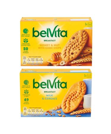 Breakfast Biscuit Bundle Consisting of Belvita Honey & Nuts Choc Chips 5x45g and Milk & Cereals 5x45g (2 Pack) - Buy Online on GoSupps.com