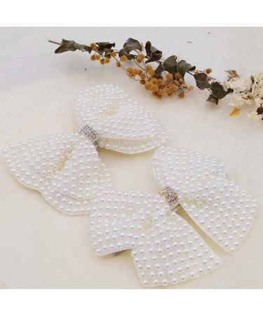 White 2PCS Pearls Hair Bow Clips - Cute Alligator Beads Hairgrip for Girls, Kids, Teens - Buy Online on GoSupps.com