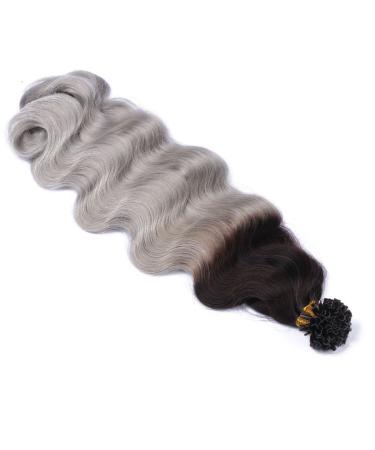 Shop 100% Remy Keratin Bonded Hair Extensions | #1B/Silver Ombre 50cm Wavy 50 Strands Easy to Use - Buy Online on GoSupps.com
