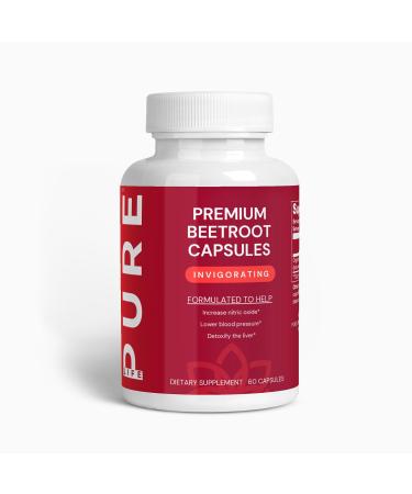 PURE LIFE Premium Beet Root Capsules (Invigorating) 60 Capsules Supports Nitric Oxide Blood Pressure & Liver Detox Organic Beetroot Supplement No Artificial Additives