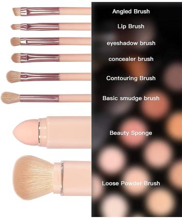 Meecaa 8 in 1 Retractable Blending Makeup Brush Set Concealer Brush Oblique Eyebrow Brush Loose Powder Brush Beauty Sponge Multifunctional Cosmetic Makeup Brushes Portable Facial Powder Eyeshadow Brushes for Travel (Pink) - Buy Online on GoSupps.com