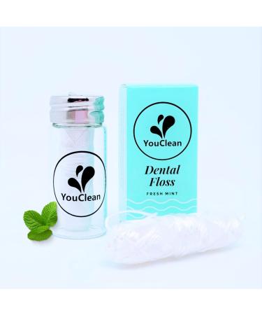 Natural Peppermint Essential Oil Infused Vegan Plant-Based Waxed Dental Floss 38 Yards/ 35 Meters in Refillable Glass Jar