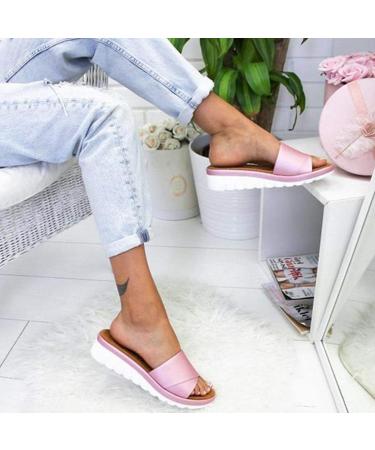 Women's PU Leather Sandals - Comfortable Beach Travel Flip Flops with Bunion Corrector - Pink - Size 35/36 EU | Orthopedic Sandals - Buy Online on GoSupps.com