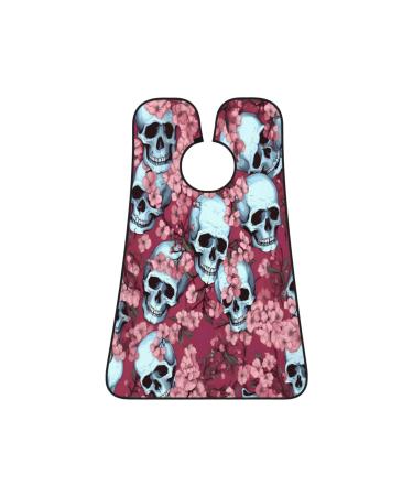 Skull Cherry Flower Beard Bib Skeleton Floral Beard Hair Catcher Non Stick Grooming Cloth for Shaving and Trimming Salon Cape Apron Gifts for Men