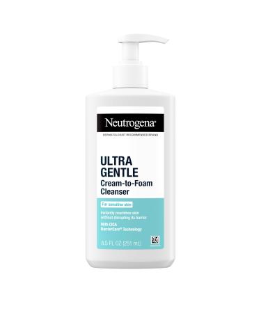 Neutrogena Ultra Gentle Cream to Foaming Face Wash for Sensitive Skin, Fragrance-Free Gentle Facial Cleanser, Hypoallergenic Skin Care, Non-Comedogenic Makeup Remover, 8.5 oz