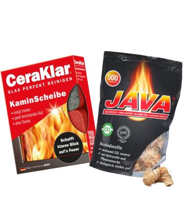 Abrazo fireplace set - 2 cera -clear fireplace disc cleaner + 32 Java chimney lighter - grill/ fireplace windscreen cleaning without chemicals lighter wood wax gay