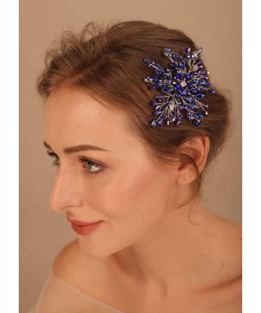 Deniferymakeup Women Sapphire Hair Comb Blue Crystal Rhinestones Bride Wedding Hair Accessories for Brides Crystal Bridal Hair Comb for Women and Girls (Style 3) - Buy Online on GoSupps.com