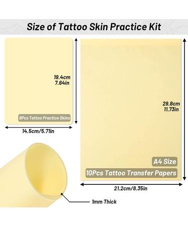 Modacraft Tattoo Practice Skins & Transfer Papers Set - 8 Silicone Fake Skins & 10 Transfer Papers for Beginner and Pro Tattoo Artists - Buy Online on GoSupps.com