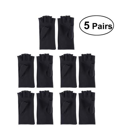 Lurrose 5 Pairs UV Shield Gloves Nail Art Manicure Protective Gloves for LED UV Gel Nail Dryer (Black)
